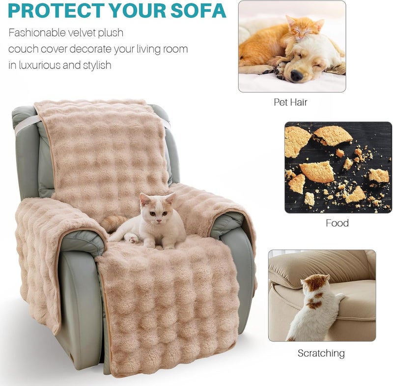LiveGo Thick Rabbit Plush Recliner Slipcover 23 Inches Chair Covers Lazy Boy Recliner Chair Cover Quilted Cover for Recliner Chairs and Furniture (Light Brown) - Image 3